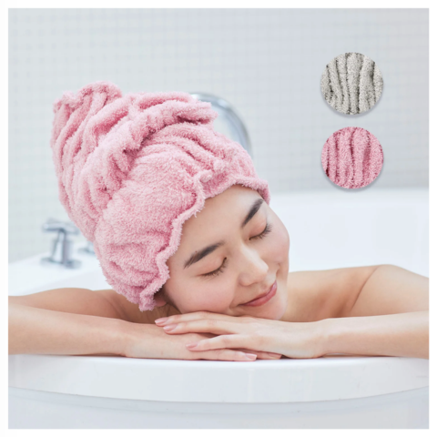 【タオル美術館】 クロエ ターバン ヘアターバン お風呂上がり パイル (グレー・ピンク)お風呂上がり 吸水タオル 髪 ヘア ドライタオル ドライヤー時短 やさしい肌触り 動いてもずれにくい ロングヘア かわいい リラックス 【cococi beauty】