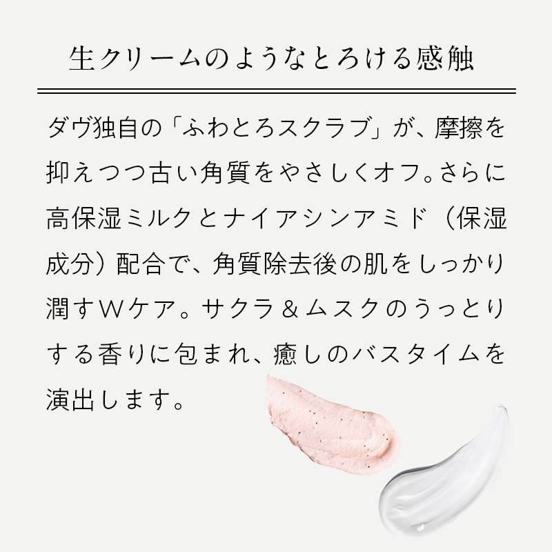 Dove クリーミー ボディスクラブ サクラ / くすみケアと角質ケアで、透明感あふれる肌へ