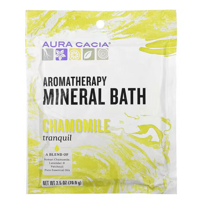 【オーラカシア】入浴剤 Aura Cacia  アロマセラピーミネラルバス トランキルカモミール 70.9g　バズソルト バスグッズ バスグッズ おしゃれ アロマオイル アロマセラピー スパ 自宅 お風呂 快眠 癒し 安眠効果