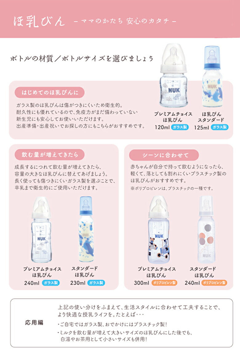 NUK ヌーク プレミアムチョイス ほ乳びん（ポリプロピレン製）250ml (ことり・グレーホワイト・ひこうき)ヌーク 哺乳瓶 ベビー用品 出産準備 授乳